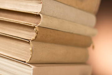 Many stacks of educational books at home preparing for exams on a white background