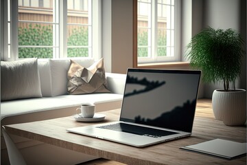 laptop with a blank empty screen, generative ai template 