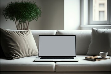 Fototapeta premium laptop with a blank empty screen, generative ai template 