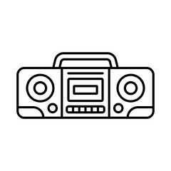 Cassette recorder icon. Black contour linear silhouette. Horizontal front view. Editable strokes. Vector simple flat graphic illustration. Isolated object on a white background. Isolate.