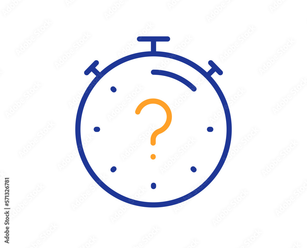 Poster quiz line icon. timer with question mark. faq time symbol. colorful thin line outline concept. linea