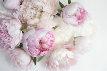 Peony Bouquet - A bountiful bouquet filled with pale pink and white peonies - Generative AI technology