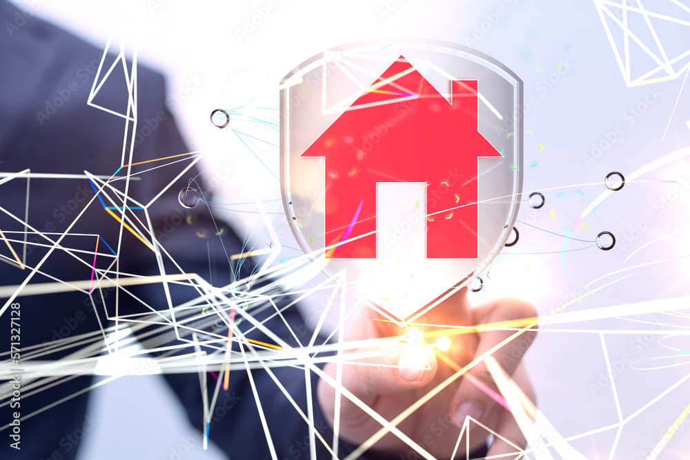 Poster home data. Digital cyberspace with particles and Digital data network connections concept.