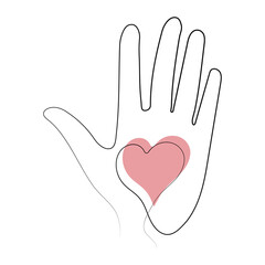 National month of volunteering April, icon, volunteer icon hand with heart. Concept of volunteering