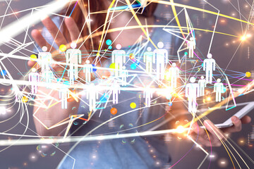 abstract lines with dots over dark background.