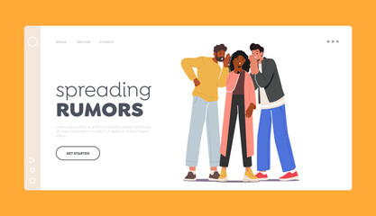 Spreading Rumors Landing Page Template. Group Of Characters Whispering, Sharing Secrets or Gossips