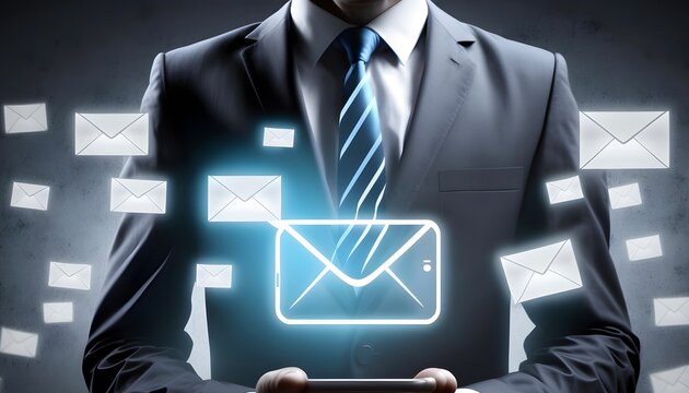 Businessman looking at emails, Mobile Business Email Communications concept