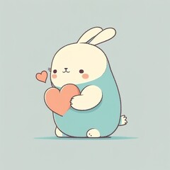 rabbit with heart color flat illustration