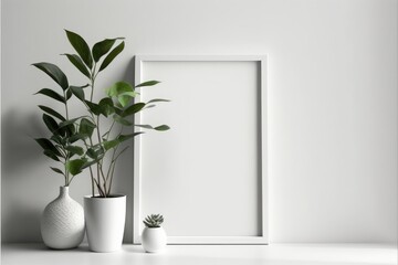 Blank picture frame on a white wall. generative ai Modern living room design 