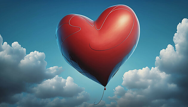Hot air balloon in the form of a heart on the background of the sky new quality universal colorful technology stock image illustration design, generative ai