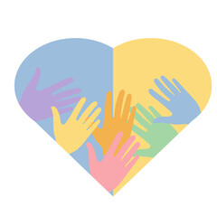 National month of volunteering April, icon, icon of volunteer hand with heart. Concept of volunteering and Ukraine