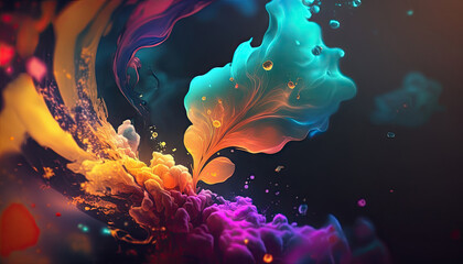 Abstract liquid, paint, brush stroke, splash art colorful background, drawn oil painting, colorful acrylic creative decoration design with Generative AI.