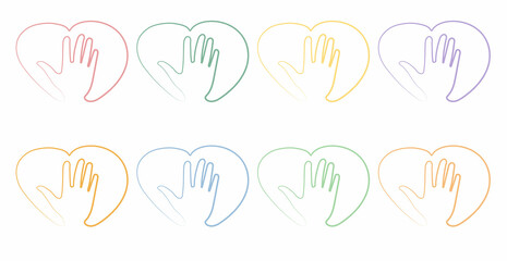 National month of volunteering April, icon set, volunteer icon hand with heart. Concept of volunteering 