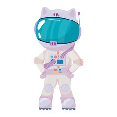 Cosmonaut in different poses. Astronaut in intergalactic space. galaxy. astronauts in space suits with helmets isolated on white background in cartoon style