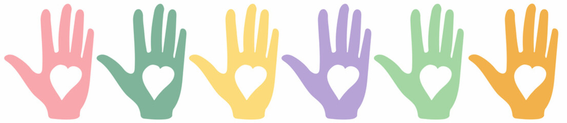National month of volunteering April, icon set, volunteer icon hand with heart. Concept of volunteering 