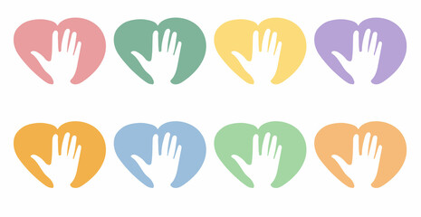 Obraz premium National month of volunteering April, icon set, volunteer icon hand with heart. Concept of volunteering 
