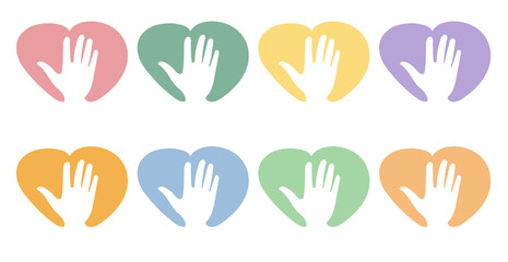 National month of volunteering April, icon set, volunteer icon hand with heart. Concept of volunteering 