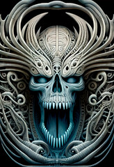 Naklejka premium Generative AI psychedelic render of a human skull