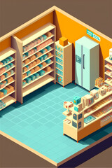 AI Generated Isometric View of a Supermarket