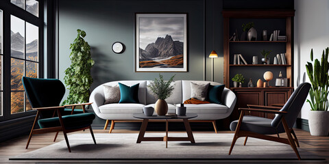 Fototapeta premium Interior of modern living room with armchair and coffee