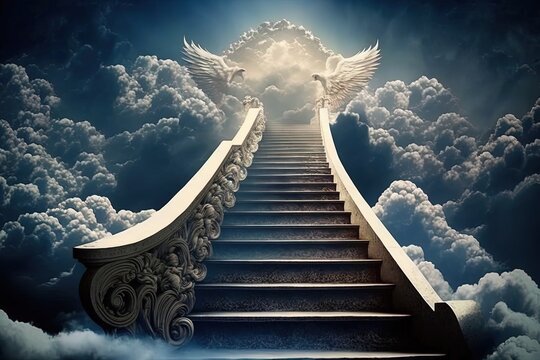 Stairs to heaven. Concept: Christian religious belief of going to heaven when you pass way. Generative ai