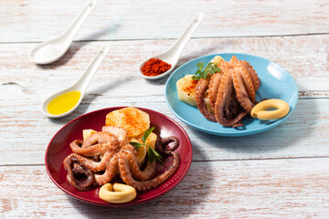 Galician style octopus. Typical Spanish food. Mediterranean cuisine.