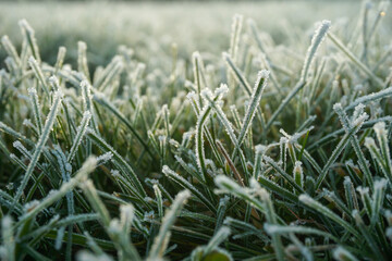 Close up of straws of frosty grass in the sunrise