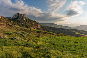 Panoramic view of Caccamo castle, province of Palermo IT	