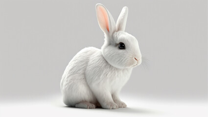 white rabbit, fluffy, on white background, illustration, digital art, photography, 3D