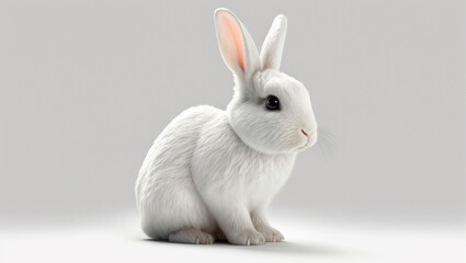 Obraz premium white rabbit, fluffy, on white background, illustration, digital art, photography, 3D