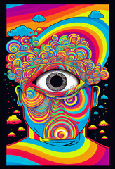 Generative AI psychedelic render of a human eye