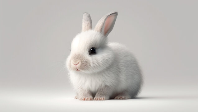 white rabbit, cute, cub, on a white background, illustration, digital art, photography, 3D