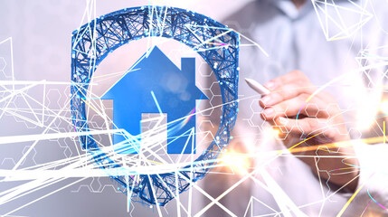 Neural network 3D illustration. Big data and cybersecurity