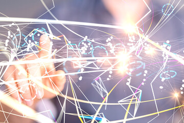 Global network. Blockchain. 3D illustration. Neural networks and artificial intelligence. Abstract
