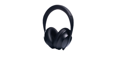 Black noise cancelling headphones on pure white background