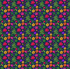 Seamless pattern of the exotic flowers in colorful colors