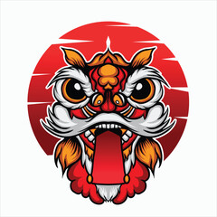 Amazing lion dance head illustration logo