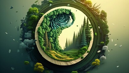 Circular economy with the concept of eternity, green background, ecology, generative AI