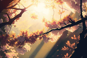 sunset in the woods