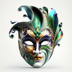 Naklejka premium Venetian carnival mask isolated on white background. Masquerade one mask template for carnival in front view. Generative ai 