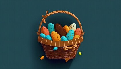 Fototapeta premium Time for chocolate Easter eggs in a basket, colorful and yummy