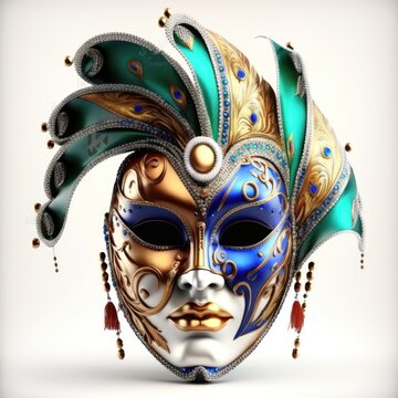 Venetian carnival mask isolated on white background. Masquerade one mask template for carnival in front view. Generative ai 