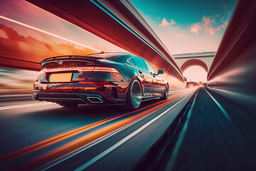 Fototapeta na wymiar Car is speeding along the highway - AI generative