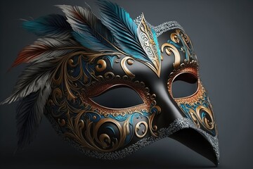 Venetian carnival mask isolated on dark background. Masquerade one mask template for carnival. Generative ai 