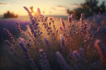 Fototapeta na wymiar Lavender field. Illustration AI Generative