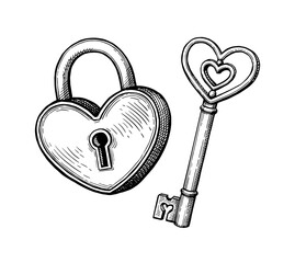 Heart shaped padlock and key.
