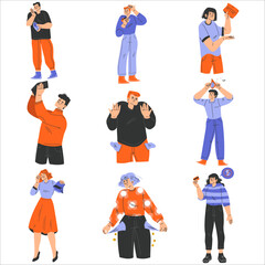 Poor People Characters with Empty Pocket Having No Money Vector Set