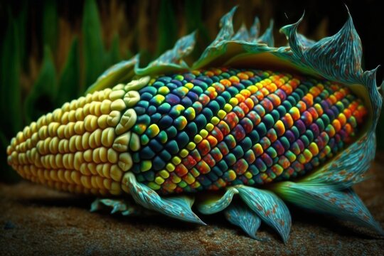 Trippy Colorful Corn, Psychedelic Corn, Multicolor Cob Crop [Generative AI]