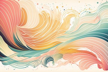 Colourful and abstract leaf background with lines, painted in watercolor style