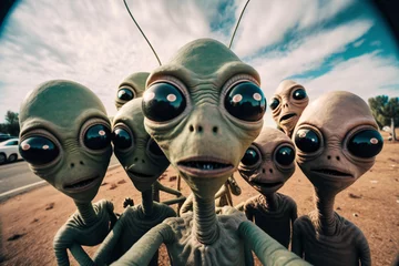 Fotobehang aliens in the desert take a selfie. Generative AI © pcperle